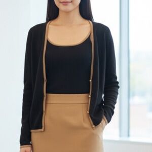 2 Piece Finity Studio s/m Black tank & sweater with Golden Tan trim